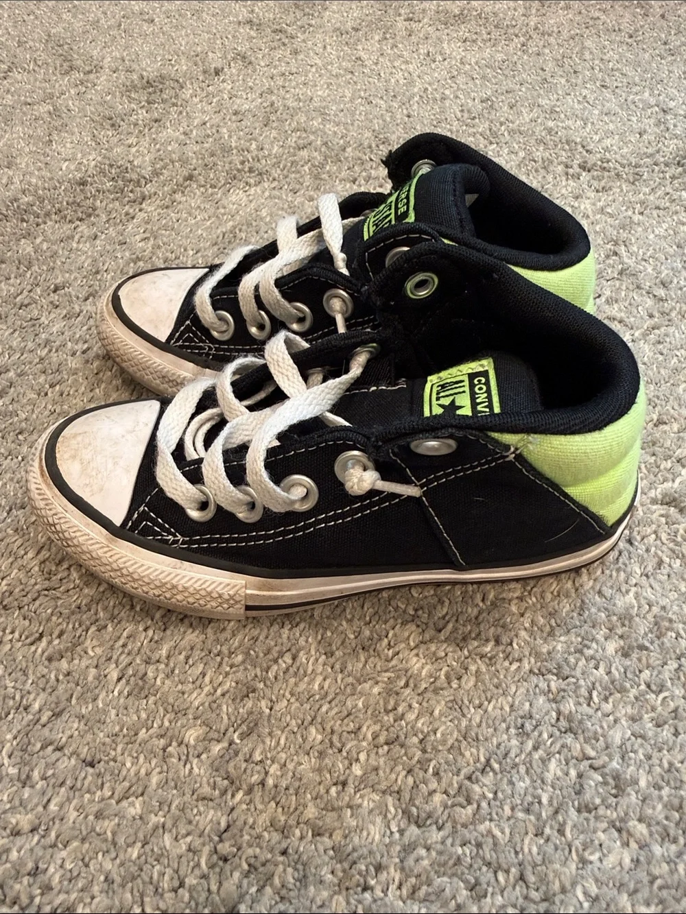Converse | Black High-Top Sneakers with Lime Green Accents